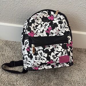 Disney Mickey Mouse Patterned Backpack with Pink Accents
